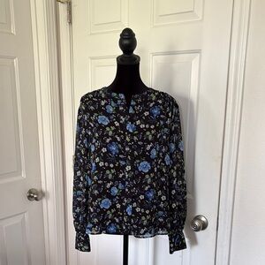 Banana Republic Blue Long Sleeve Blouse with Mandarin Collar